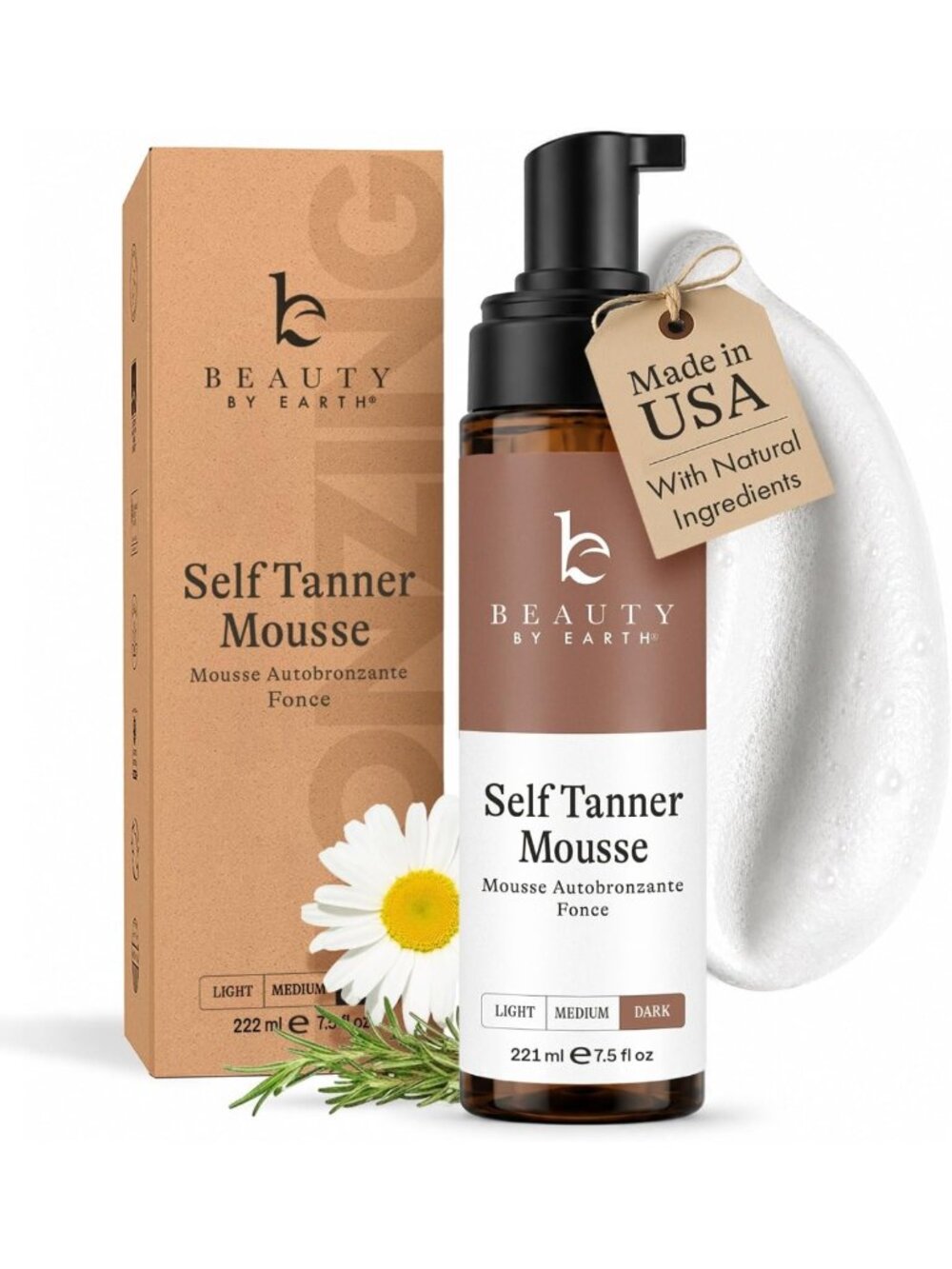 Natural Self Tanner Mousse - Fast-Drying, Non-Sticky, Streak-Free, Vegan Formula